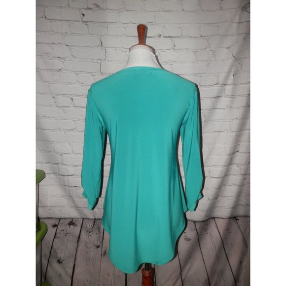 Sympli Top Blouse 6 Knit Green Buttons 3/4 Sleeve Small - Picture 4 of 5